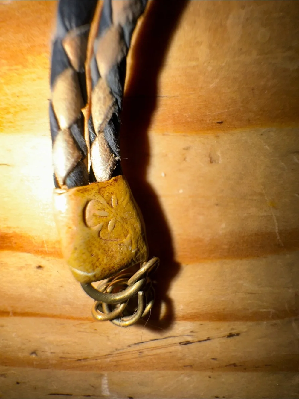 Braided Leather Black Stone Bracelet with Brass Accents